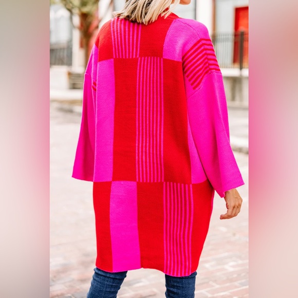 NWOT NEW &Merci Sweater | Oversized Cardigan | Color: Pink/Red | Size S/M - Picture 3 of 8